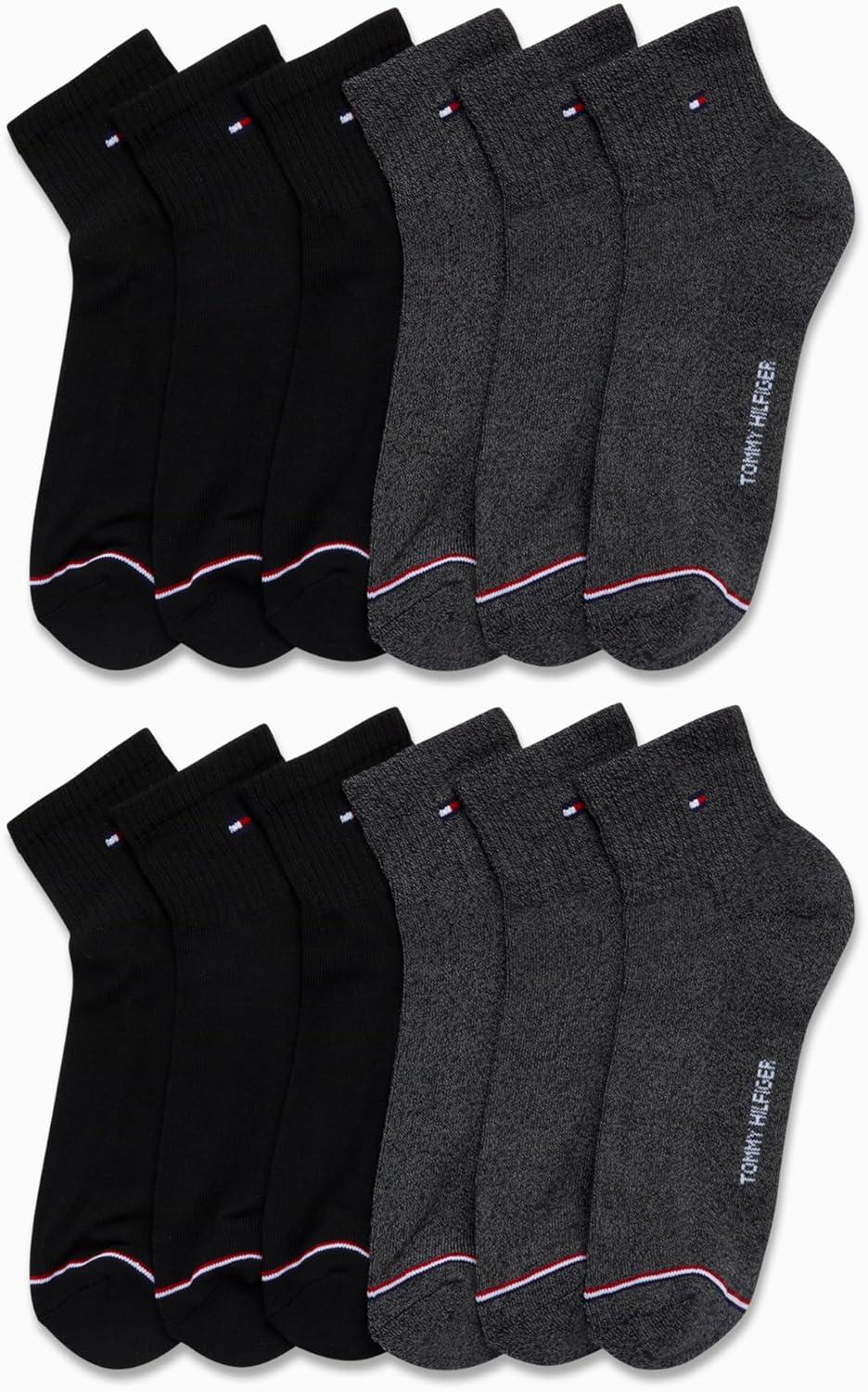 imageTommy Hilfiger Mens Socks Cushion Quarter Cut Ankle Socks 12 PackAssorted Black