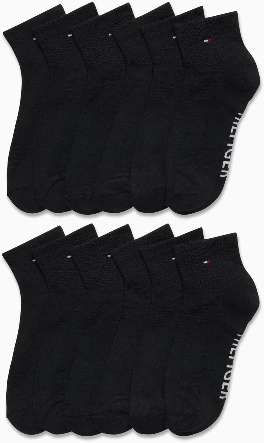 imageTommy Hilfiger Mens Socks Cushion Quarter Cut Ankle Socks 12 PackBlack Multi