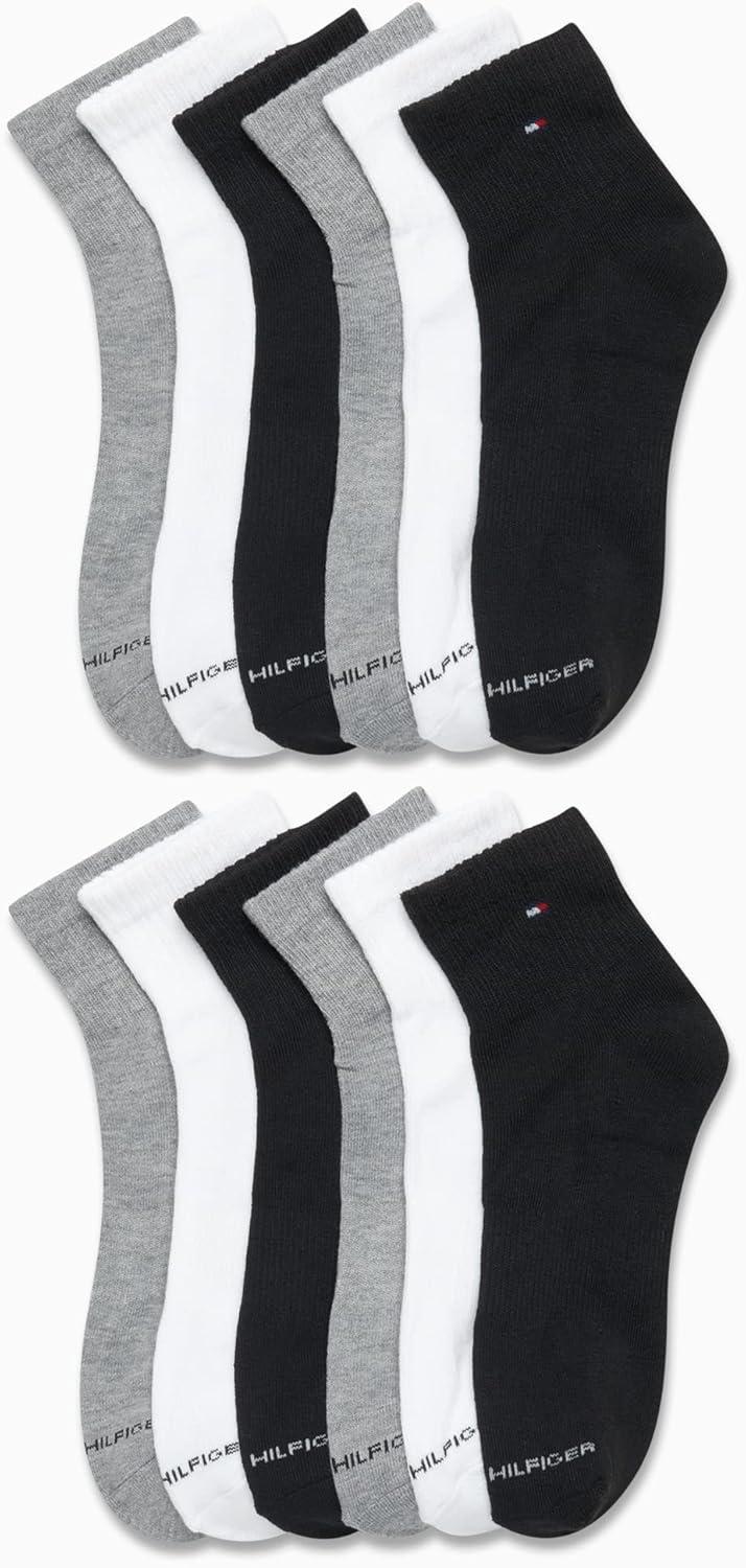 imageTommy Hilfiger Mens Socks Cushion Quarter Cut Ankle Socks 12 PackGrey Assorted
