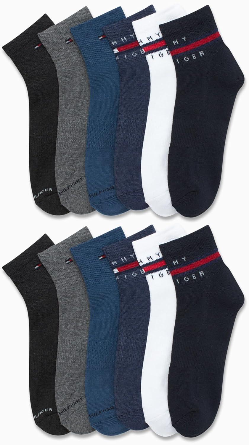imageTommy Hilfiger Mens Socks Cushion Quarter Cut Ankle Socks 12 PackNavy Assorted