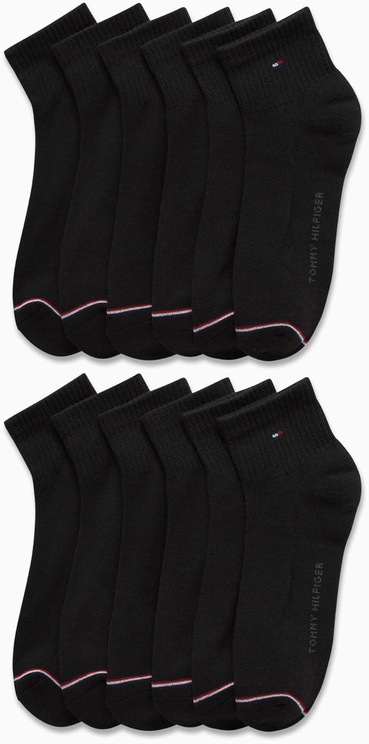 imageTommy Hilfiger Mens Socks Cushion Quarter Cut Ankle Socks 12 PackSolid Black