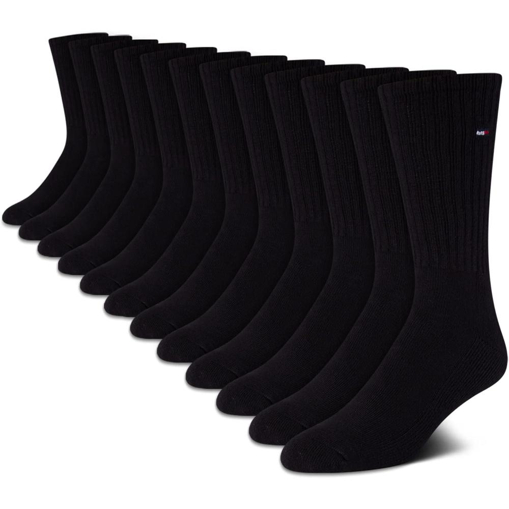 imageTommy Hilfiger Mens Crew Socks 12 Pack Cotton Blend Cushioned Athletic Performance Crew Length Running Socks for MenBlack