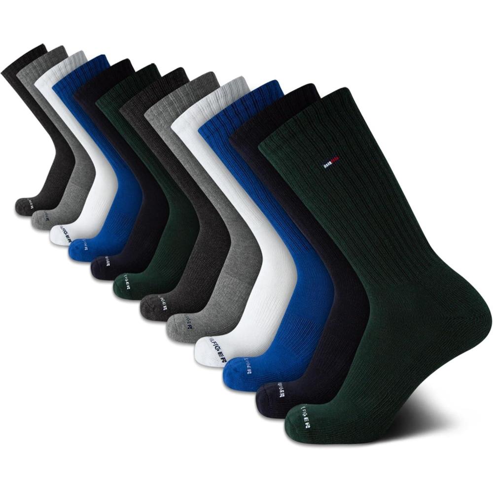 imageTommy Hilfiger Mens Crew Socks 12 Pack Cotton Blend Cushioned Athletic Performance Crew Length Running Socks for MenDark Green Assorted