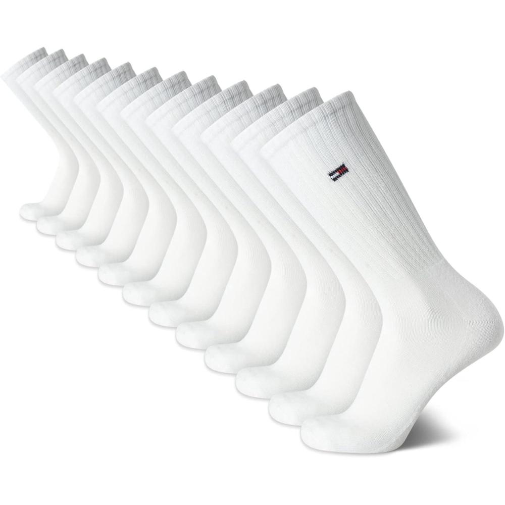 imageTommy Hilfiger Mens Crew Socks  12 Pack Cotton Blend Cushioned Athletic Performance Crew Length Running Socks for MenWhite