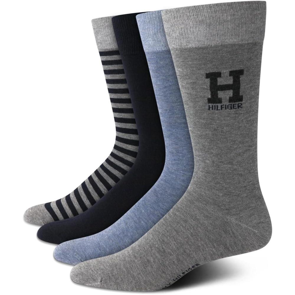 imageTommy Hilfiger Mens Reinforced Heel Cotton Dress Socks 4PackHeather Grey Assorted