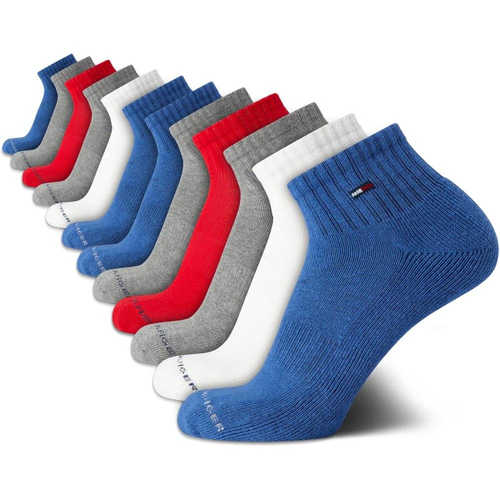 imageTommy Hilfiger Mens Socks Cushion Quarter Cut Ankle Socks 12 PackAssorted