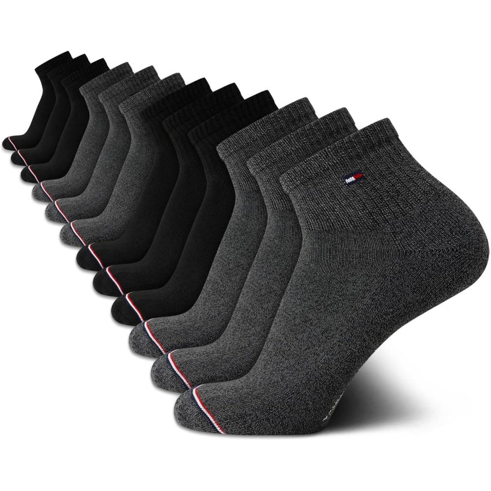 imageTommy Hilfiger Mens Socks Cushion Quarter Cut Ankle Socks 12 PackAssorted Black