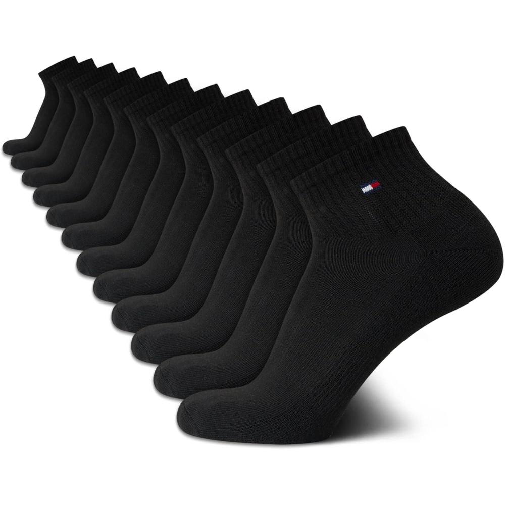 imageTommy Hilfiger Mens Socks Cushion Quarter Cut Ankle Socks 12 PackBlack Multi