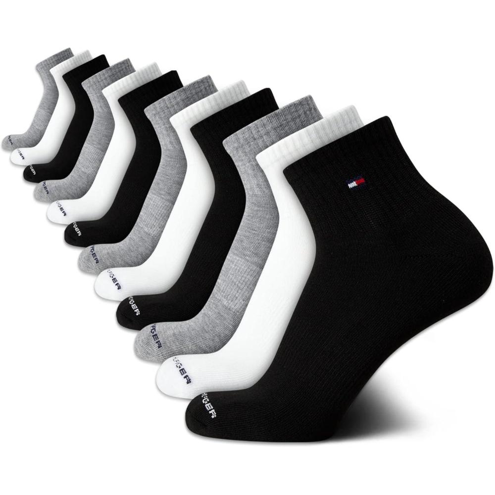 imageTommy Hilfiger Mens Socks Cushion Quarter Cut Ankle Socks 12 PackGrey Assorted