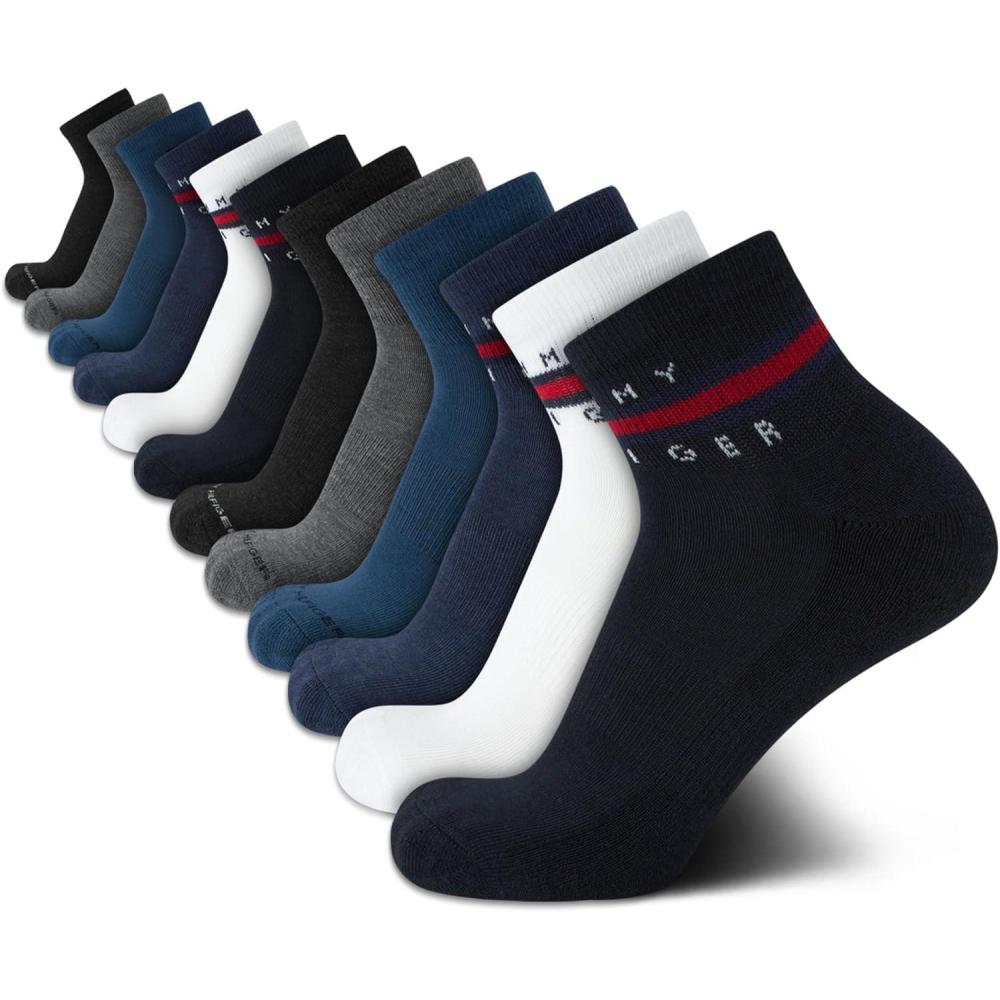 imageTommy Hilfiger Mens Socks Cushion Quarter Cut Ankle Socks 12 PackNavy Assorted