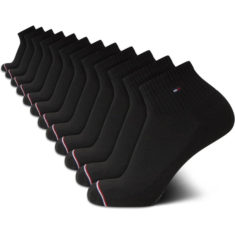 imageTommy Hilfiger Mens Socks  Cushion Quarter Cut Ankle Socks 12 PackSolid Black