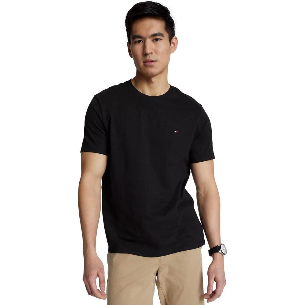 imageTommy Hilfiger TShirt Mens Crew Neck Tee Classic Fit Short Sleeve Solid ShirtDark Sable Black