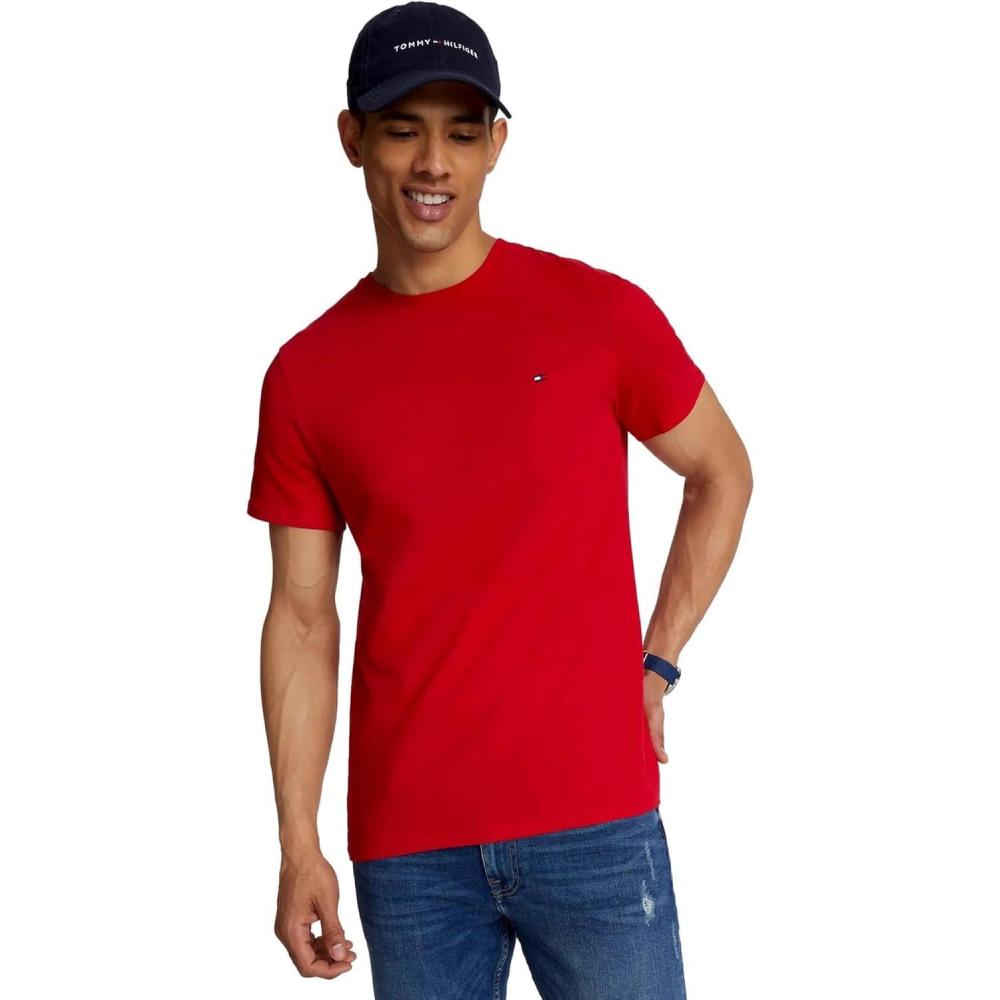 imageTommy Hilfiger TShirt Mens Crew Neck Tee Classic Fit Short Sleeve Solid ShirtPrimary Red