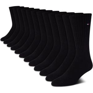 Tommy Hilfiger Mens Crew Socks – 12 Pack Cotton Blend Cushioned Athletic Performance Crew Length Running Socks for Men(Black)
