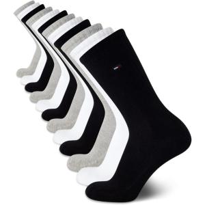 Tommy Hilfiger Mens Crew Socks – 12 Pack Cotton Blend Cushioned Athletic Performance Crew Length Running Socks for Men(Black/White/Grey)