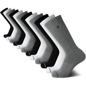 Tommy Hilfiger Mens Crew Socks – 12 Pack Cotton Blend Cushioned Athletic Performance Crew Length Running Socks for Men(Navy/White/Grey)