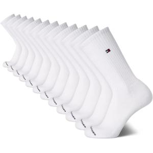 Tommy Hilfiger Mens Crew Socks – 12 Pack Cotton Blend Cushioned Athletic Performance Crew Length Running Socks for Men(White Flag)