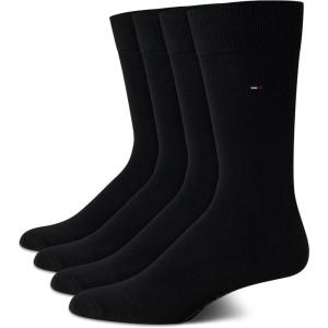 Tommy Hilfiger Men’s Reinforced Heel Cotton Dress Socks (4-Pack)(Black Solid)