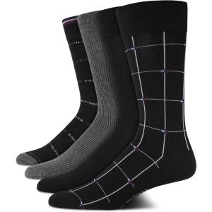 Tommy Hilfiger Men’s Reinforced Heel Cotton Dress Socks (4-Pack)(Black/Grey)