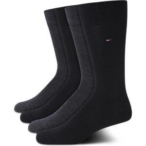 Tommy Hilfiger Men’s Reinforced Heel Cotton Dress Socks (4-Pack)(Black/Grey Solid)