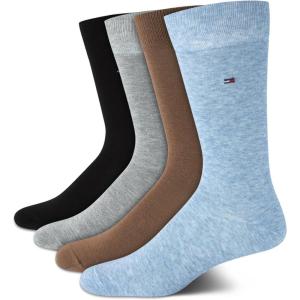 Tommy Hilfiger Men’s Reinforced Heel Cotton Dress Socks (4-Pack)(Blue/Brownblack)