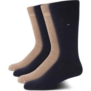 Tommy Hilfiger Men’s Reinforced Heel Cotton Dress Socks (4-Pack)(Navy/Tan)