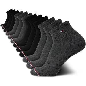 Tommy Hilfiger Men’s Socks – Cushion Quarter Cut Ankle Socks (12 Pack)(Assorted Black)