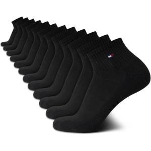 Tommy Hilfiger Men’s Socks – Cushion Quarter Cut Ankle Socks (12 Pack)(Black Multi)