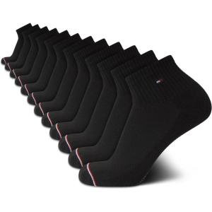 Tommy Hilfiger Men’s Socks – Cushion Quarter Cut Ankle Socks (12 Pack)(Solid Black)