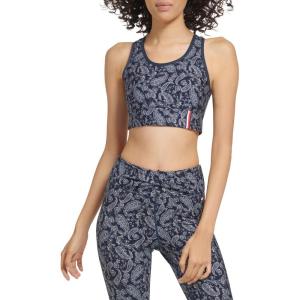 Tommy Hilfiger Womens Racerback Performance Sports Bra(Navy Multi)