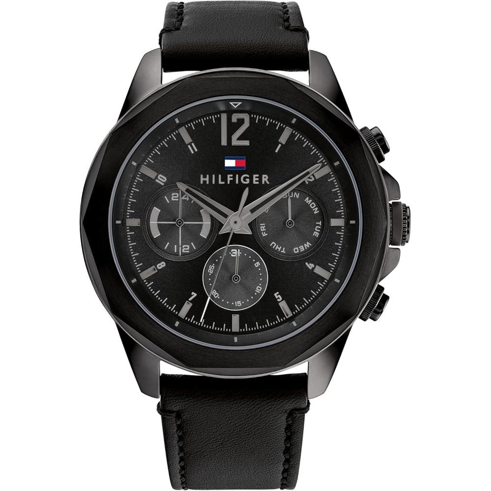 imageTommy Hilfiger Mens Multifunction Stainless Steel Case and Leather Strap Watch Color Black Model 1792062