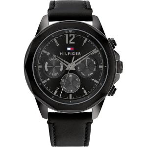 Tommy Hilfiger Men’s Multifunction Stainless Steel Case and Leather Strap Watch, Color: Black (Model: 1792062)