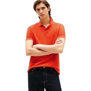 Tommy Hilfiger Mens Short Sleeve Casual Polo Shirts in Regular Fit with Garment Dye Cotton(Brilliant Orange)