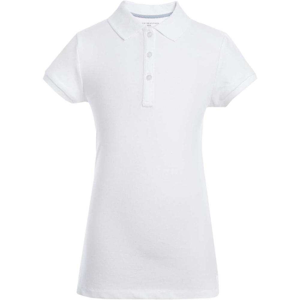 imageTommy Hilfiger girls Short Sleeve Big Girls Fit Stretch Pique Polo Shirt Kids School Uniform ClothesWhite