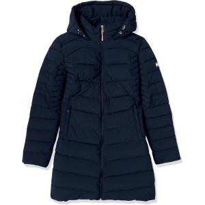 TOMMY HILFIGER womens Hooded Solid Zip Up Long Packable Jacket(Navy)