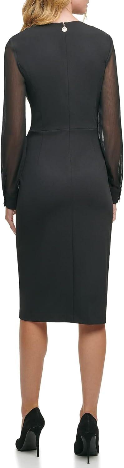 imageTommy Hilfiger Pleated Short Sleeve Scuba Crepe DressBlack