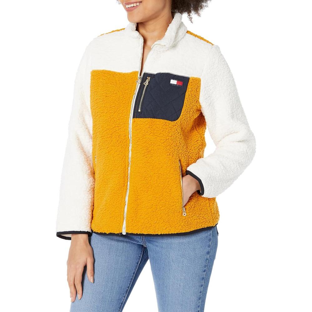 imageTommy Hilfiger womens Clrblk Zipup SherpaSoft IvorySunflower
