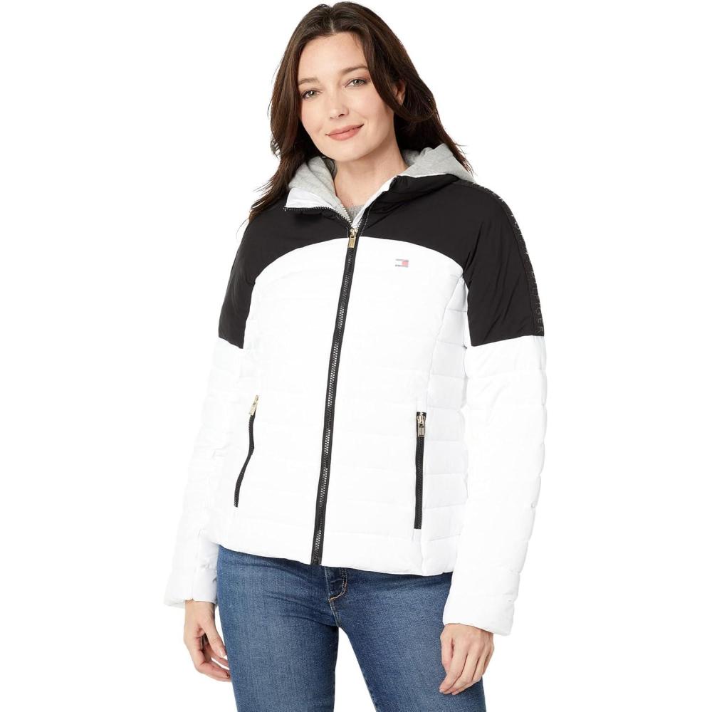 imageTommy Hilfiger womens Hooded Packable With LogoBright WhiteBlack