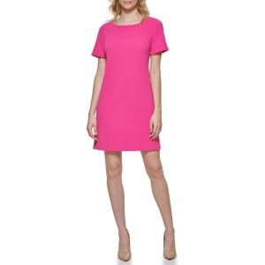 Tommy Hilfiger Pleated Short Sleeve Scuba Crepe Dress(Hot Pink)