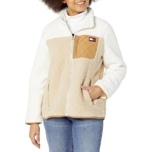 Tommy Hilfiger womens Clrblk Zipup Sherpa(Soft Ivory/Light Fawn)