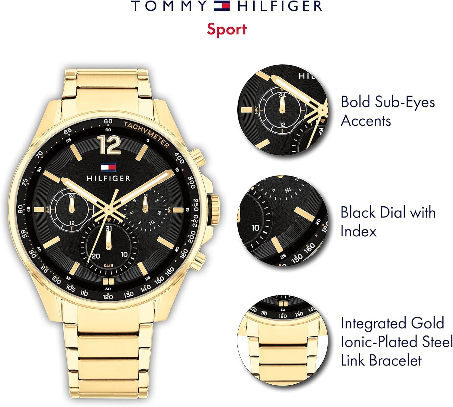 imageTommy Hilfiger Mens Multifunction Gold Ionic Plated and Link Bracelet Watch Color Gold Plated Model 1791974