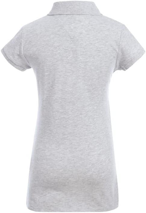 imageTommy Hilfiger Girls Short Sleeve Fit Stretch Pique Polo Shirt School UniformGrey Heather