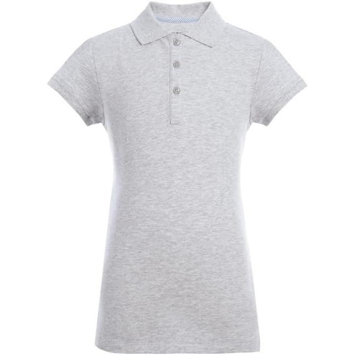 imageTommy Hilfiger Girls Short Sleeve Fit Stretch Pique Polo Shirt School UniformGrey Heather