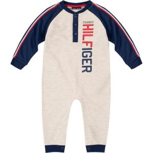 Tommy Hilfiger Baby Boys Coverall with Button Closure, Everyday Casual Wear, Comfortable & Stylish Fit, Navy/White(Medieval Blue/Oatmeal Heather)