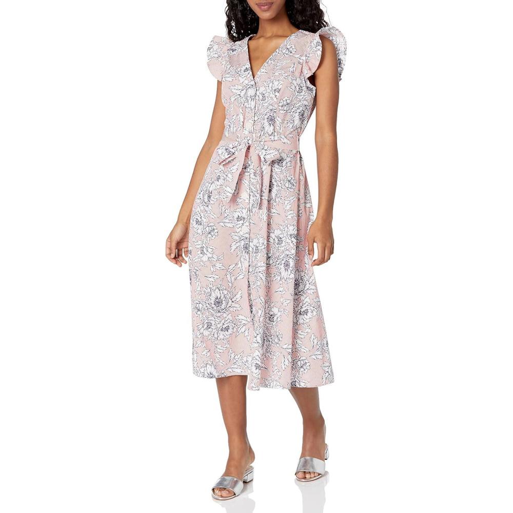 imageTommy Hilfiger Womens Cornell Beach Roses Flutter Sleeve DressGeranium Multi