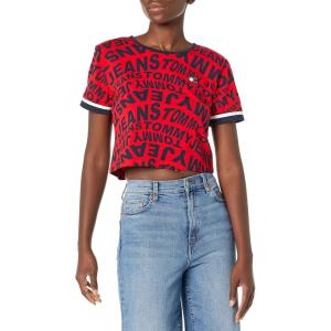 Tommy Hilfiger Women’s Cropped Warp Graph Tee(Scarlet/Sky Captain)