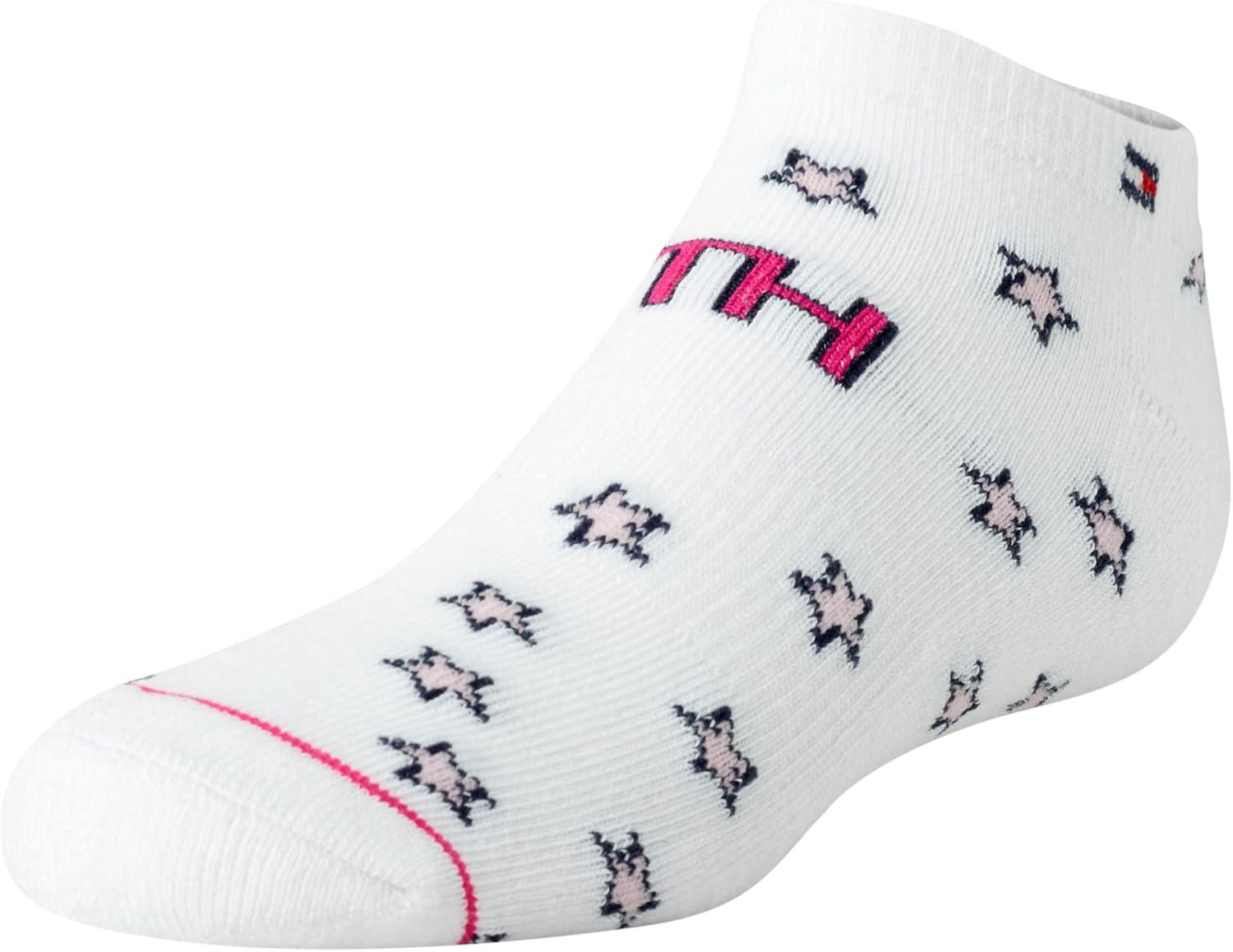 imageTommy Hilfiger Unisex Kids Athletic Socks Cotton Blend Low Cut Ankle Socks BoysGirls 6 PackWhitePink