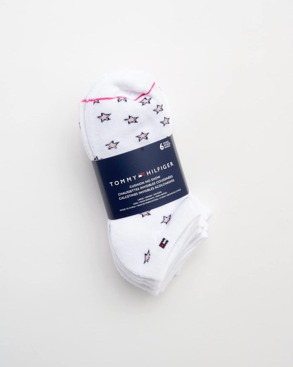imageTommy Hilfiger Unisex Kids Athletic Socks Cotton Blend Low Cut Ankle Socks BoysGirls 6 PackWhitePink