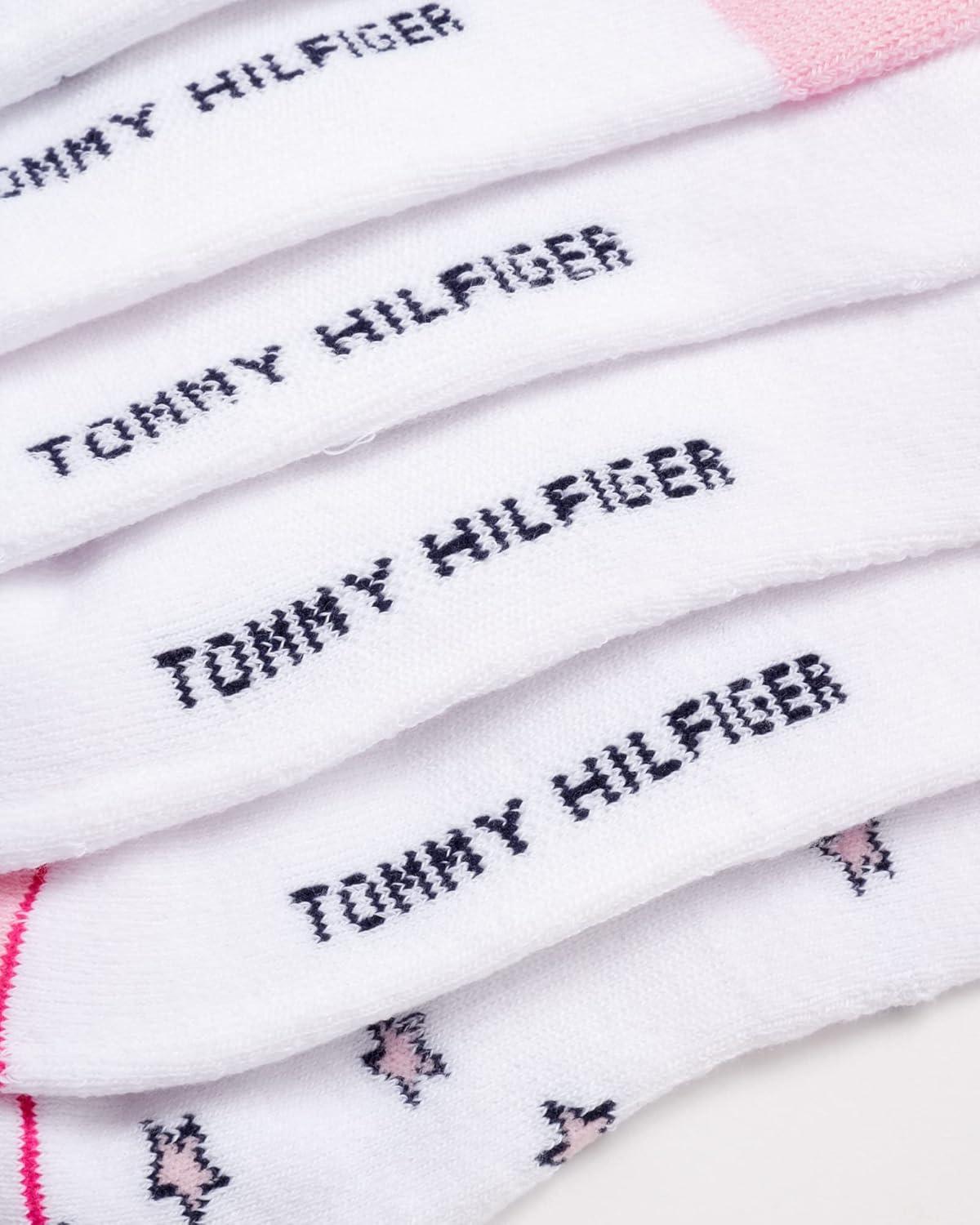 imageTommy Hilfiger Unisex Kids Athletic Socks Cotton Blend Low Cut Ankle Socks BoysGirls 6 PackWhitePink