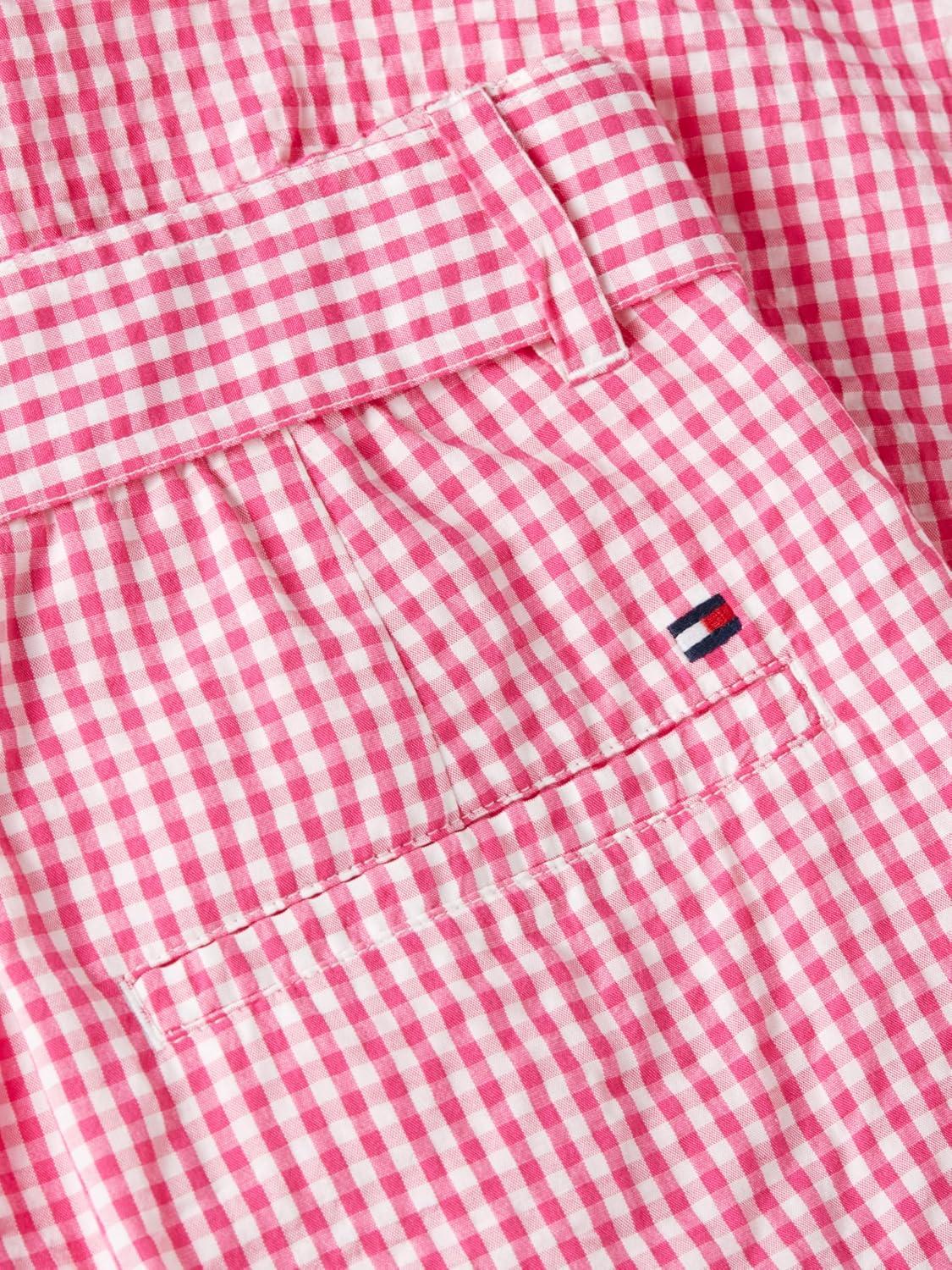 imageTommy Hilfiger Womens Gingham Pants in Tapered Fit Ankle Pants with BeltPink Perfection Ecru Gingham
